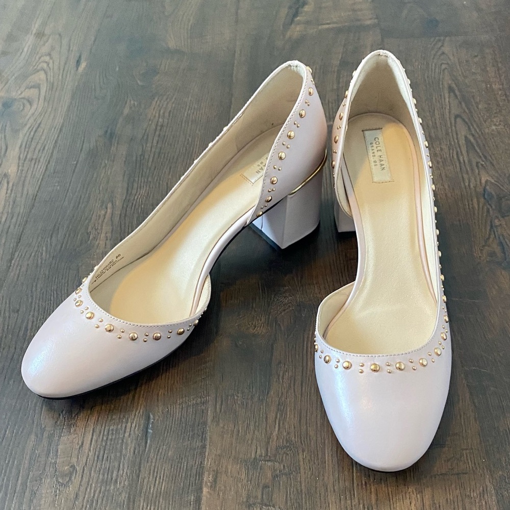 Cole Haan Laree Grand Women’s Stud Pump Pale Lilac Leather Gold, Size 8